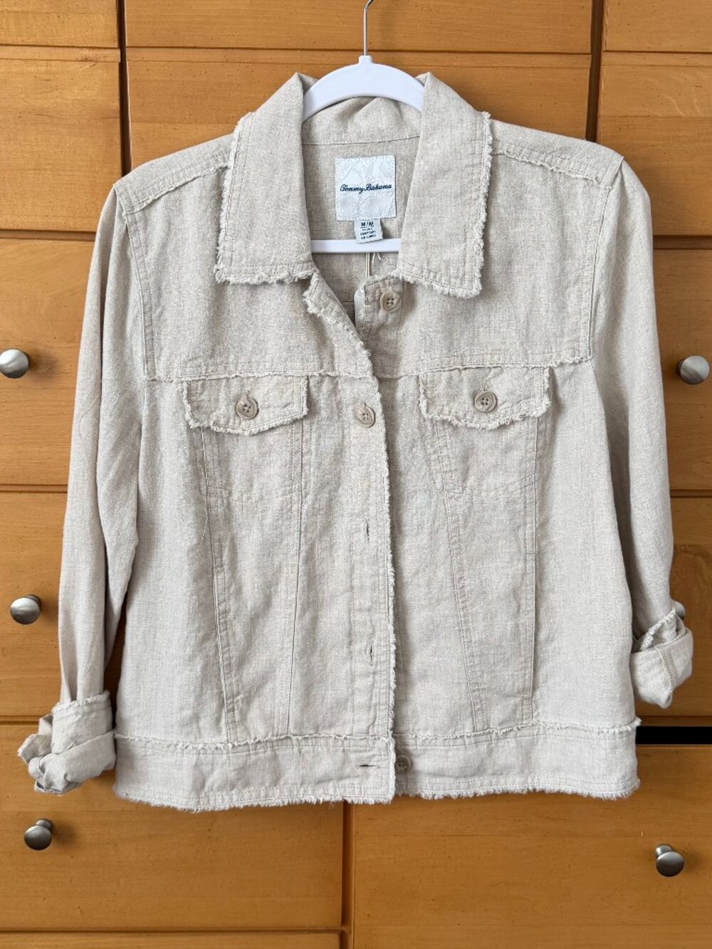 NWT Tommy Bahama Two Palms Linen Raw Edge Jacket SZ M, Color Natural - Picture 2 of 7
